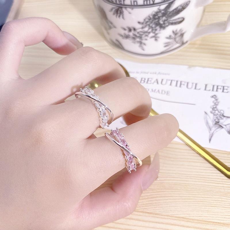 Cross Colored Treasure Personalized Row Diamond Colored Zircon Galaxy Track Ring Sweet Cool Niche Light Luxury High Sense Ring Woman