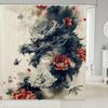 Elegant Oriental Dragon & Floral Bath Curtain - High-Quality Waterproof, Mildew-Proof Bathroom Decor, Traditional Artistry Touch