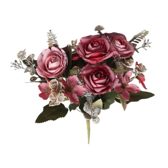 Faux Fern Leaves Artificial Rose Flowers Bouquet for Wedding Bridal, Fake Light Luxury Floral Arrangement Home Decoration And Photography Props,