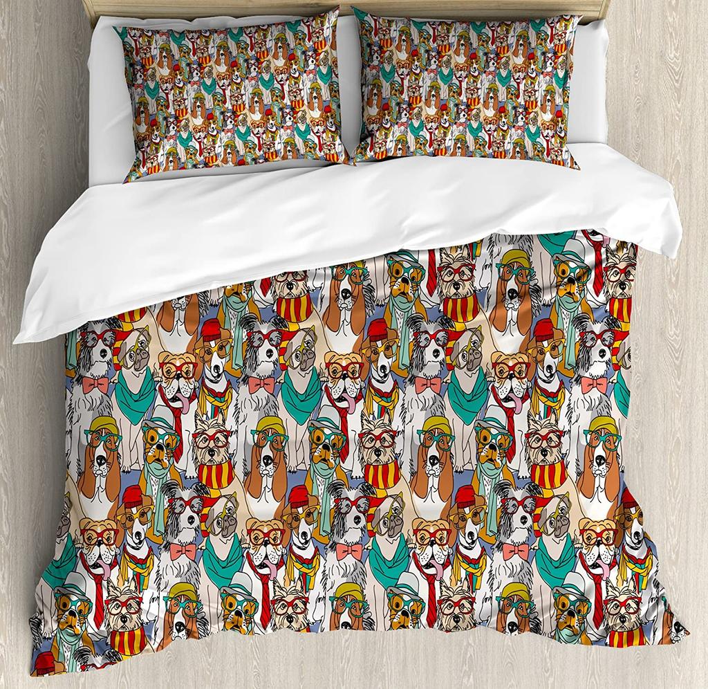 3pcs Bedding Set Dog Pug Cartoon Home Textile Duvet Cover Pillow Case Boy Kid Teen Girl Bedding Covers Set