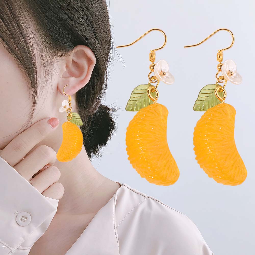 Simulated Fruits Orange Sliced Earrings Leaf Y2K Handmade Earrings Fruit Ear Jewelry  Women