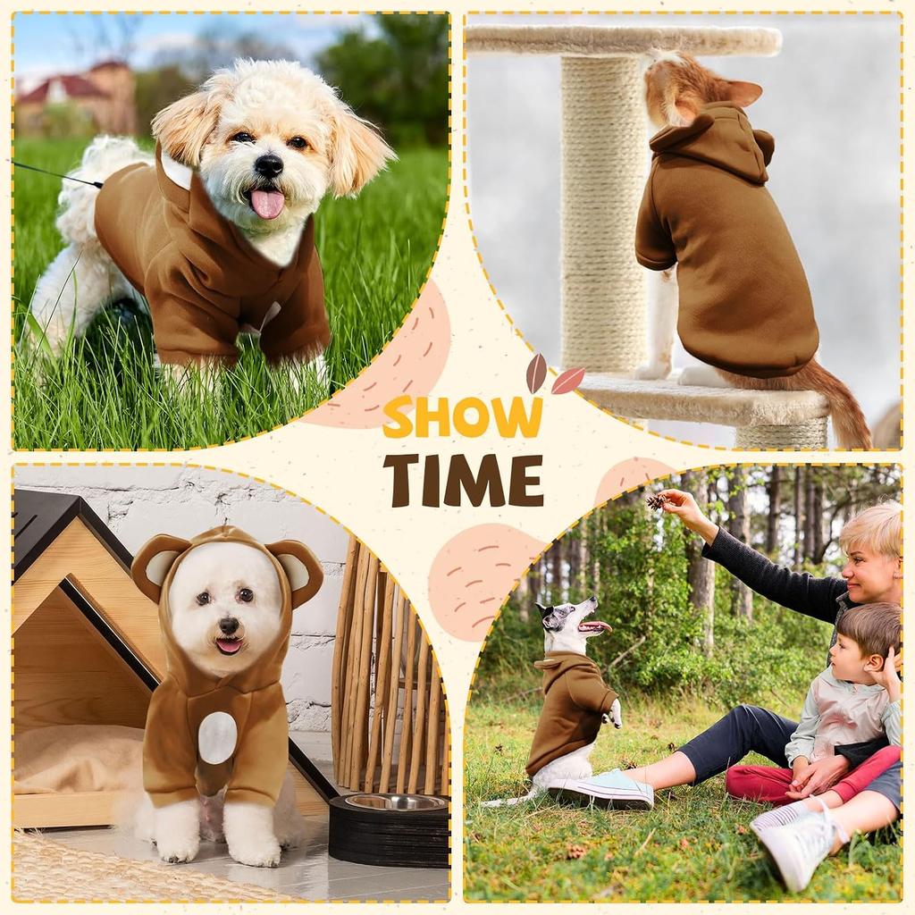 Small Dog Hoodie Soft Fleece Lined Pullover Winter Warm Pet Sweater with Cute Bear Ear Hood for Puppy Cat Chihuahua Pomeranian Yorkie Brown Size