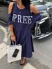Plus Size Women's Summer Off-shoulder Loose Dress Letter Printing Casual Long T-Shirt Dresses