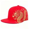 Adjustable Flat Brim Snapback Hat Chinese Golden Loong Print Streetwear Snapback  Streetwear Style