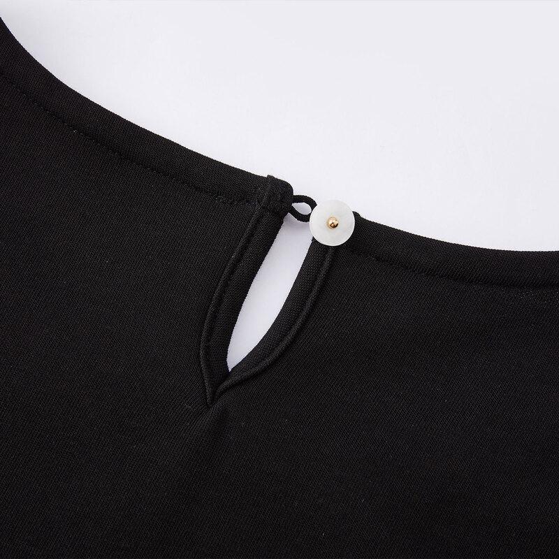 La Chapelle Women's Contrast Pleated Hem Long Sleeve T-Shirt