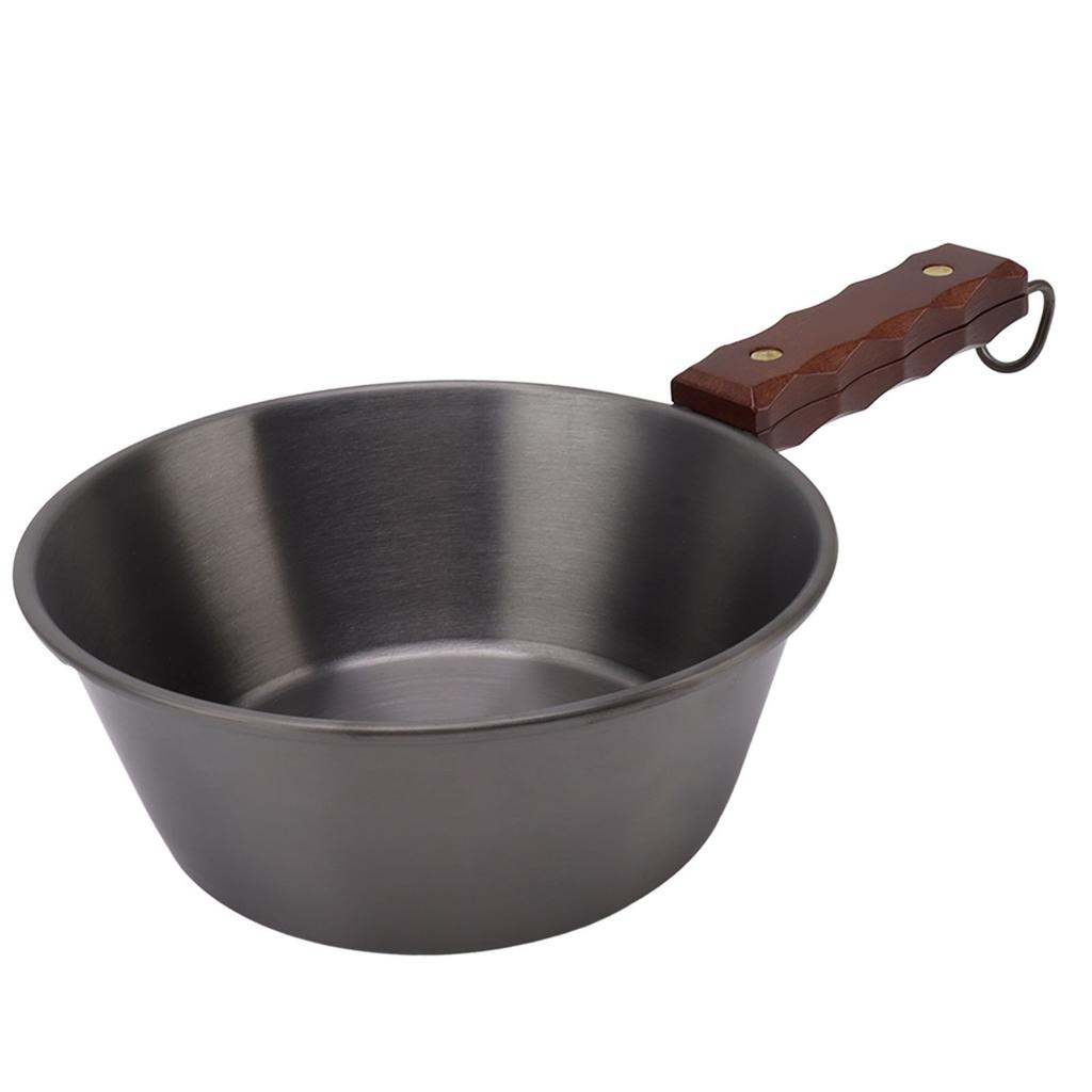 Camping Skillet 304 Stainless Steel 2000ML Wood Handle Safe Portable for Outdoor Hiking Picnic
