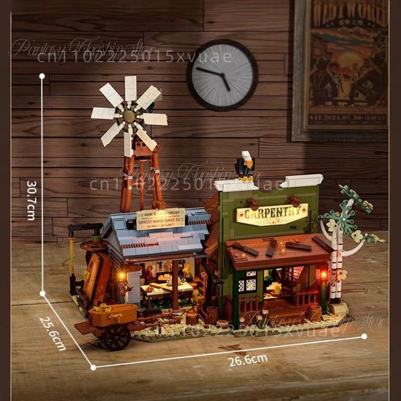 

Western Series Carpenter Shop Building Blocks Assembling Street Scene Model Toys Desktop Decoration Collectible Holiday Gifts NO BOX