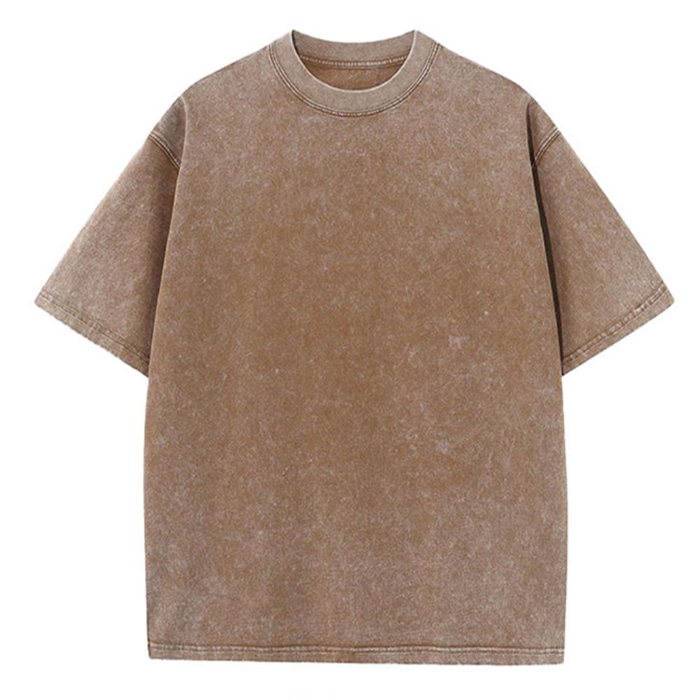 

10 цветов, винтажные однотонные футболки для мужчин и женщин, 100% хлопок, короткий рукав, стираный в старой воде, уличная хип-хоп футболка, размер США 5XL кофейный