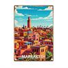 Plaque Métallique Marrakech Maroc Rétro Vintage Plaque Métallique Art Mural pour Maison Bar Pub Jardin Décoration Ville Ancienne Colorée Skyline avec