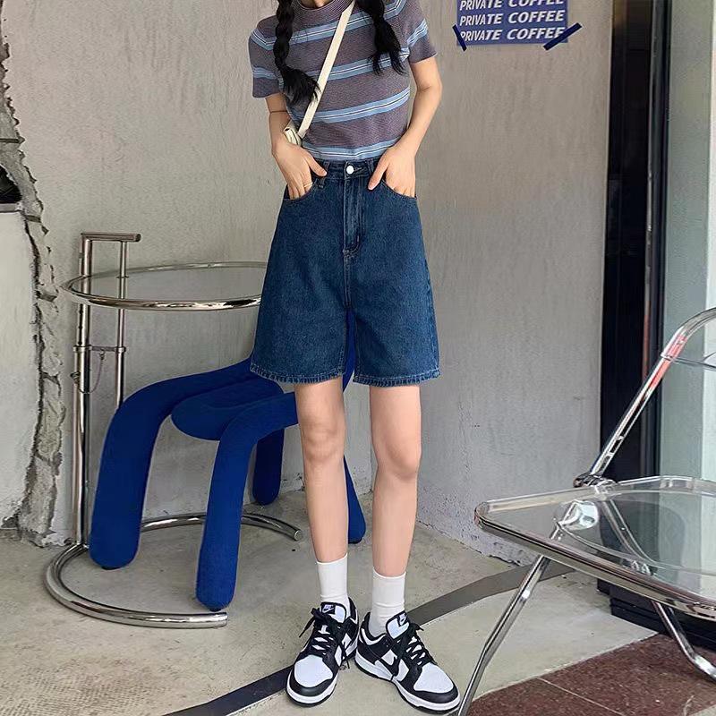 Hoge Taille Zomerse Losse Denim A-lijn Shorts voor Dames, Wijde Pijpen, Slankmakend Middellang.