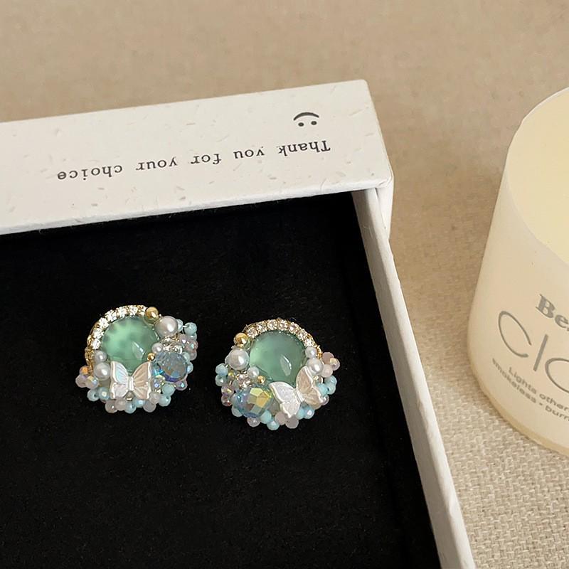 Korean Retro Crystal Earrings: High-End, Color-Matched Design for Women