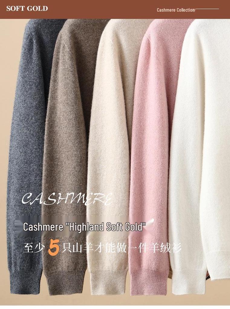 Women's Pure Cashmere High Neck Sweater - Solid Color Knit Pullover