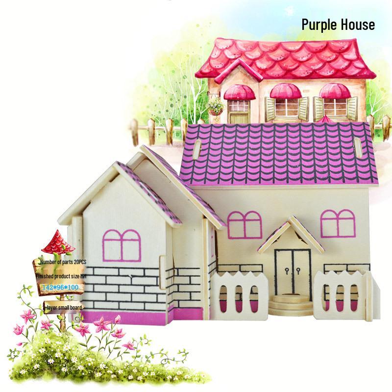 3D Wooden House Puzzle: DIY Educational Toy for Children