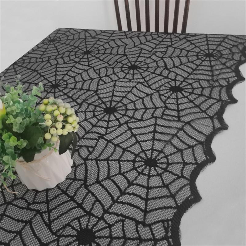 Scary Halloween Table Cover, 32x41inch Rectangles Festival Black Lace Tablecloth Decoration for Festives Occasion