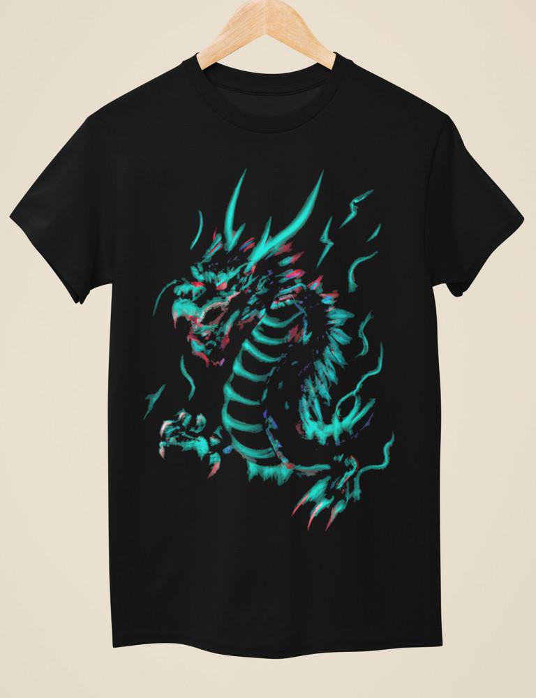 Неоновый Дракон - Унисекс Черная Футболка В Стиле Татуировок Унисекс Футболка S