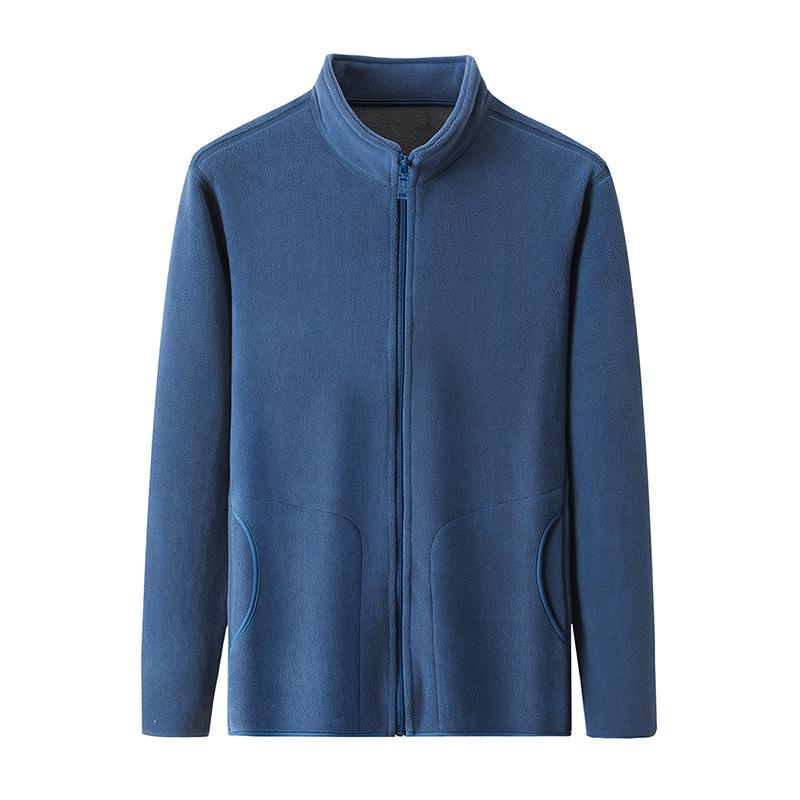 Y2K Vintage Autumn Mens Stand Collar Zipper Polar Fleece Cardigan Jacket Solid Color Basic Warm Sweatshirt Coat for Men