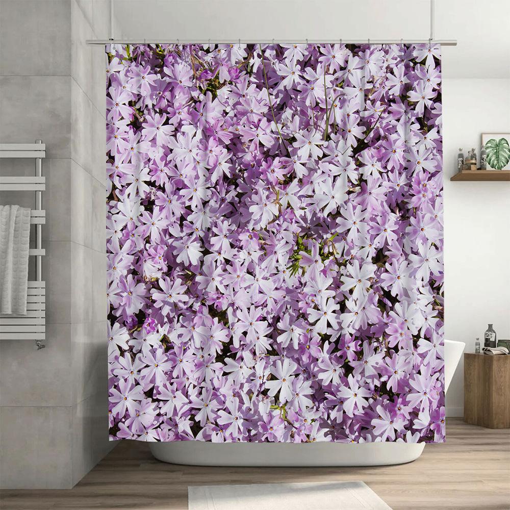 Purple Floral Shower Curtain Bathroom Decorative Waterproof Fabric Window Drapes Home Decoration for Kids Room White Lavender