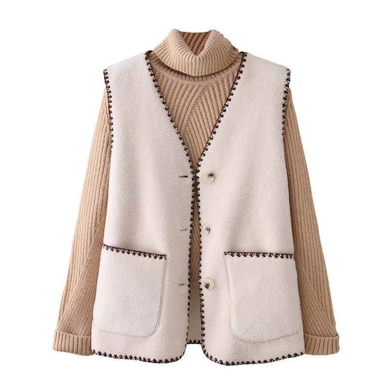 Vests New Spring Autumn Women Button Waistcoat Lamb Hair Winter Thermal Warm Thick Fleece Vests Sleeveless Jacket Ladies Coats