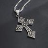 Men's Hip Hop Long Chain Necklace with Retro Distressed Floral Cross Pendant In Stainless Steel.