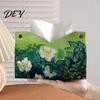 Space Saving Paper Holder PU Leather Tissue Box Cover with Wild Rose/Sunflower Pattern, Foldable Desktop Organizer, Napkin Multi Purpose Storage