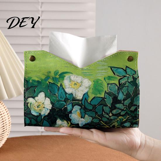Space Saving Paper Holder PU Leather Tissue Box Cover with Wild Rose/Sunflower Pattern, Foldable Desktop Organizer, Napkin Multi Purpose Storage