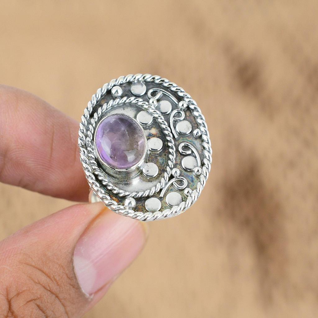 Natural African Amethyst Gemstone Promise Purple Adjustable Ring 925 Silver