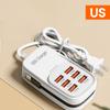 6 in 1 Fast USB Charger Power Strip Desktop Charging Station 1PD 1USB EU US Plug USB HUB Adapter Socket for Mobile Phones Charge