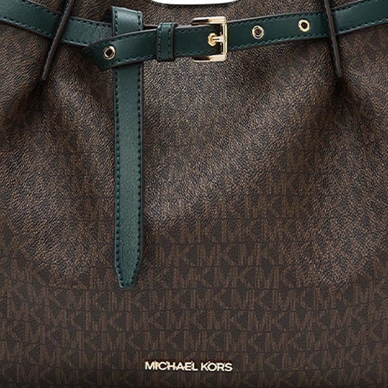 New MICHAEL KORS Artificial Leather Tote Bag, Shopping Bag, One Shoulder Bag Extra Small Women's Dark Brown/Dark Green 35S1GU5T7B-305