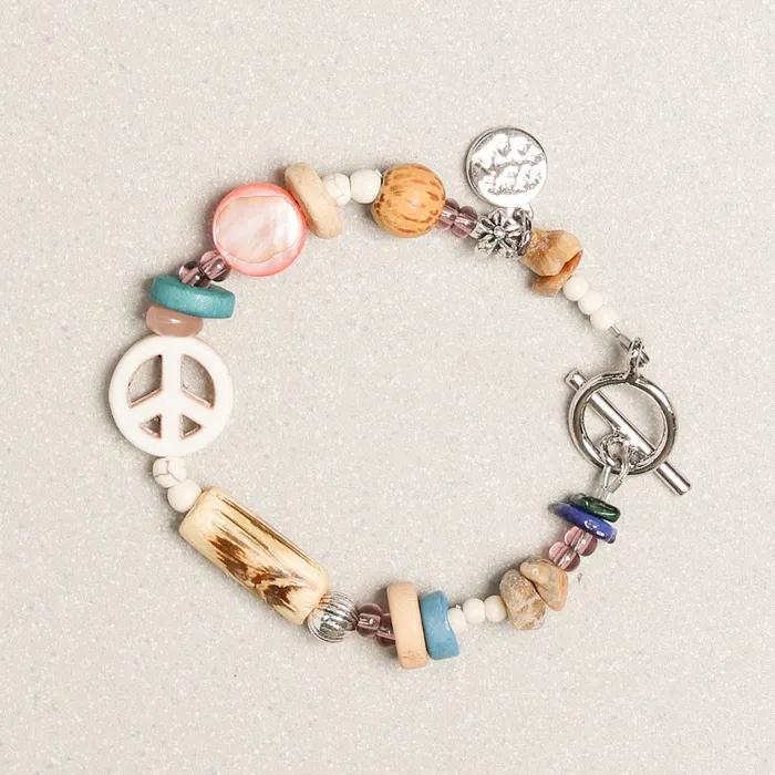 Peace Mark Symbol Bracelet Set 5 Colors 2 Pcs