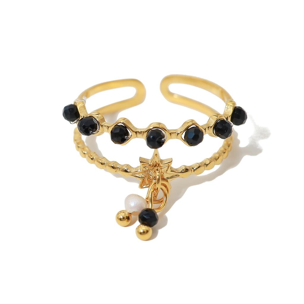 Trendy Stainless Steel Rings for Women Creative Natural Stone Crystal Charms Aesthetic Adjustable Ring Jewelry