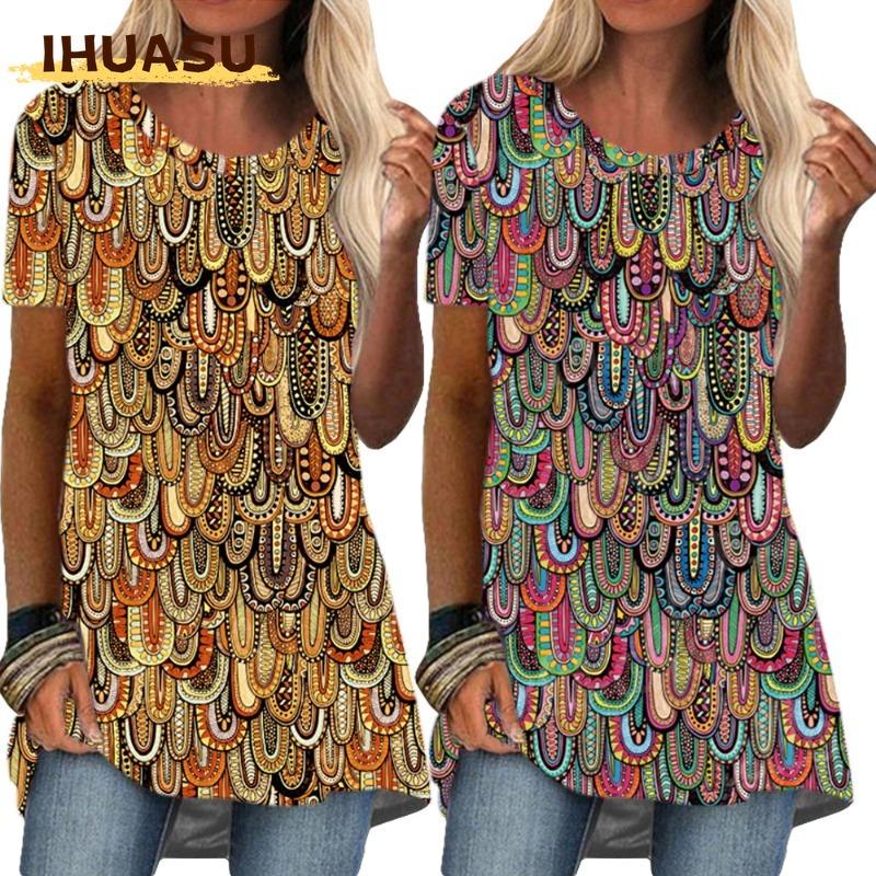 IHUASU Women's Fashion Casual Short Sleeve O-Neck Blouses & Shirts