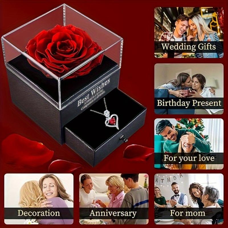 Rose Box Heart Pendant Necklace, I Love You Jewelry Gift for Mom, Wife, Lover, Daughter, Girlfriend, Christmas Best Friend