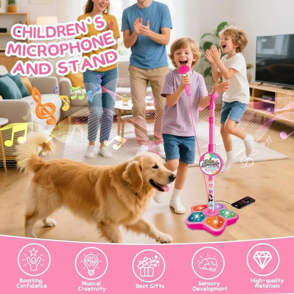 Kids Microphone Toy With Flashing Stage Lights, Children'S Karaoke Electronic, Birthday Gifts For Girls Boys, Happy Childhood