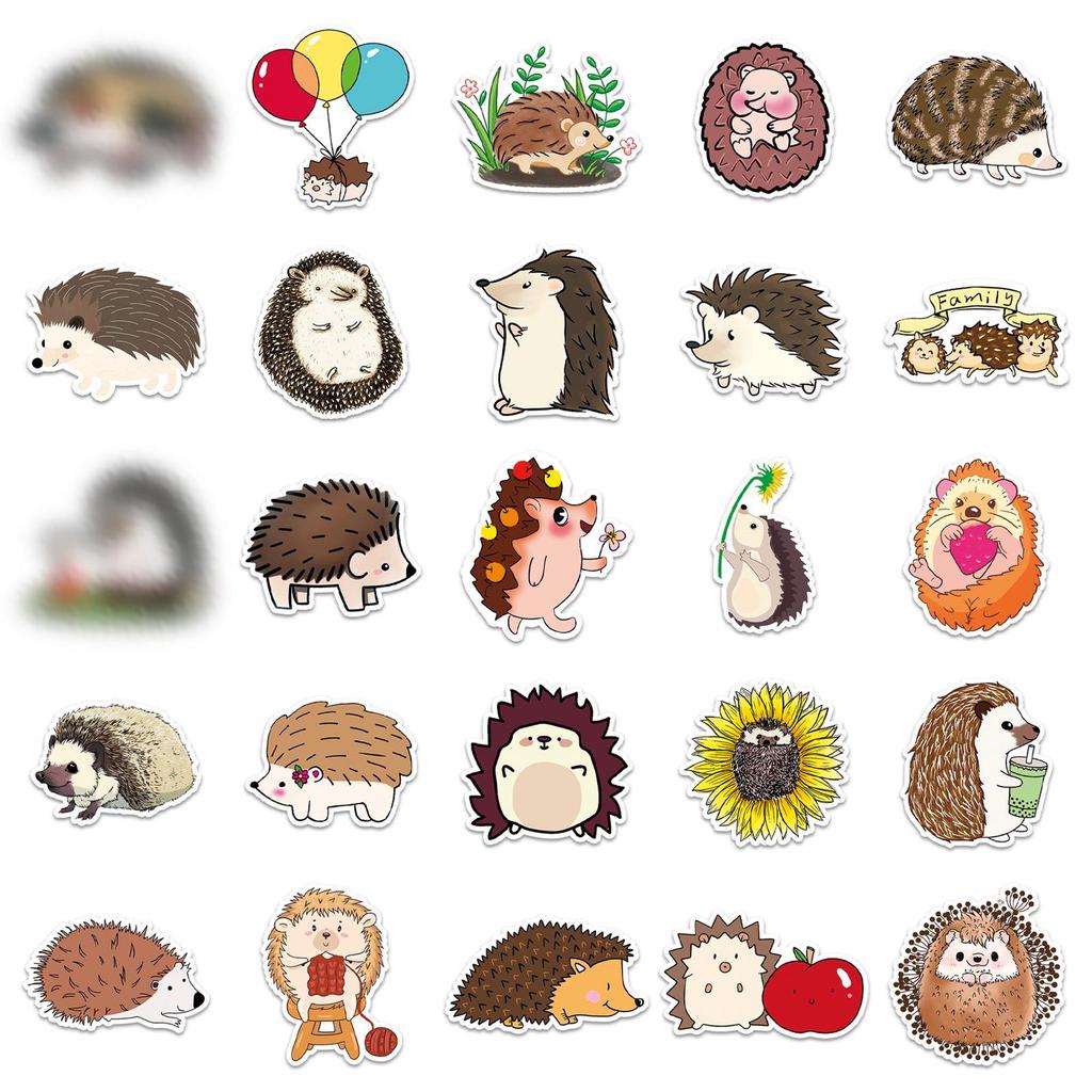 50 Cute Hedgehog Stickers - Waterproof Cartoon Animals for DIY Decoration of Water Bottles, Journals, Suitcases
