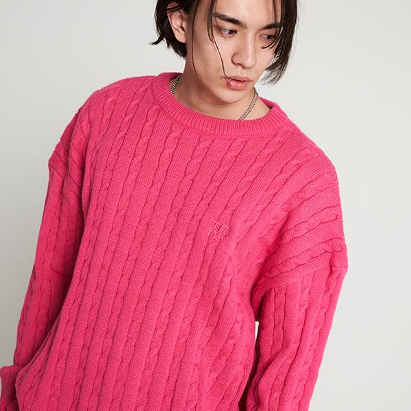 Tener Twisted Embroidery Over Fit Round Knitwear Pink F