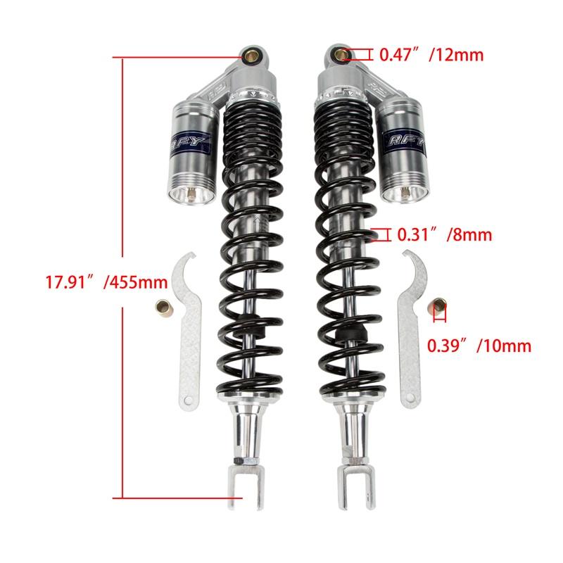 

Universal 8mm Spring 455mm Motorcycle Air Shock Absorber Rear Suspension for Yamaha ATV Quad Gold & Black Scooter Motor