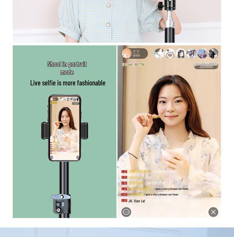 Dual Phone Live Streaming Tripod with Multi-Angle Stand & Fill Light for Outdoor Broadcasting