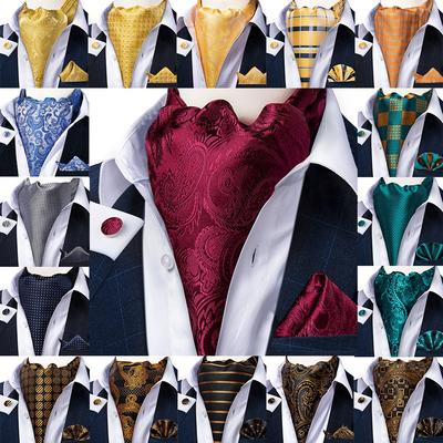 Herren Ascot Krawatte Blau Rot Krawatte für Business Paisley Seidenkrawatte Einstecktuch Manschettenknöpfe Krawattenset