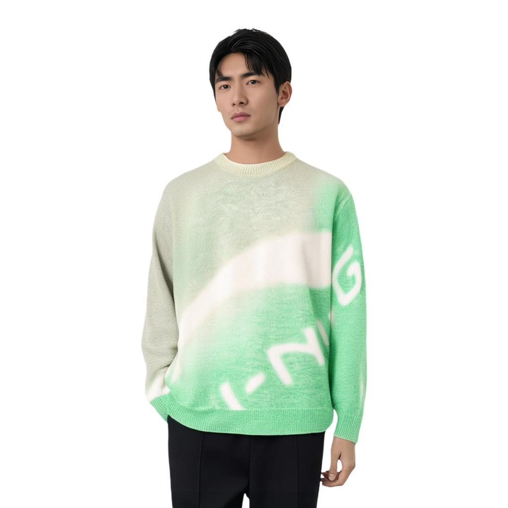 Li Ning Farbverlauf Locker Geschnittener Strickpullover Herrenpullover Weiß Grün AMBU005-1