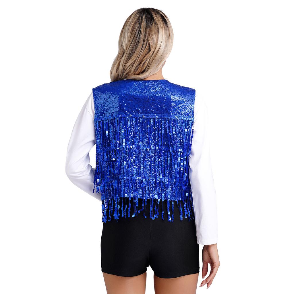 Women's Shiny Sequin Sleeveless Vest Sparkly Casual Open Front Waistcoat Jackets Glitter Vest Coat