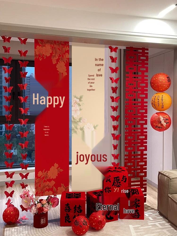 Double Happiness Wedding Room Cloth Banner Set for Ceremony and Hotel Décor