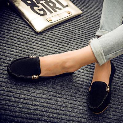 Trendy Minimalist Single Shoe 202 Autumn New Item Round Toe Shallow Mouth Metal Buckle Decoration Flat Heel Casual Women's Shoes
