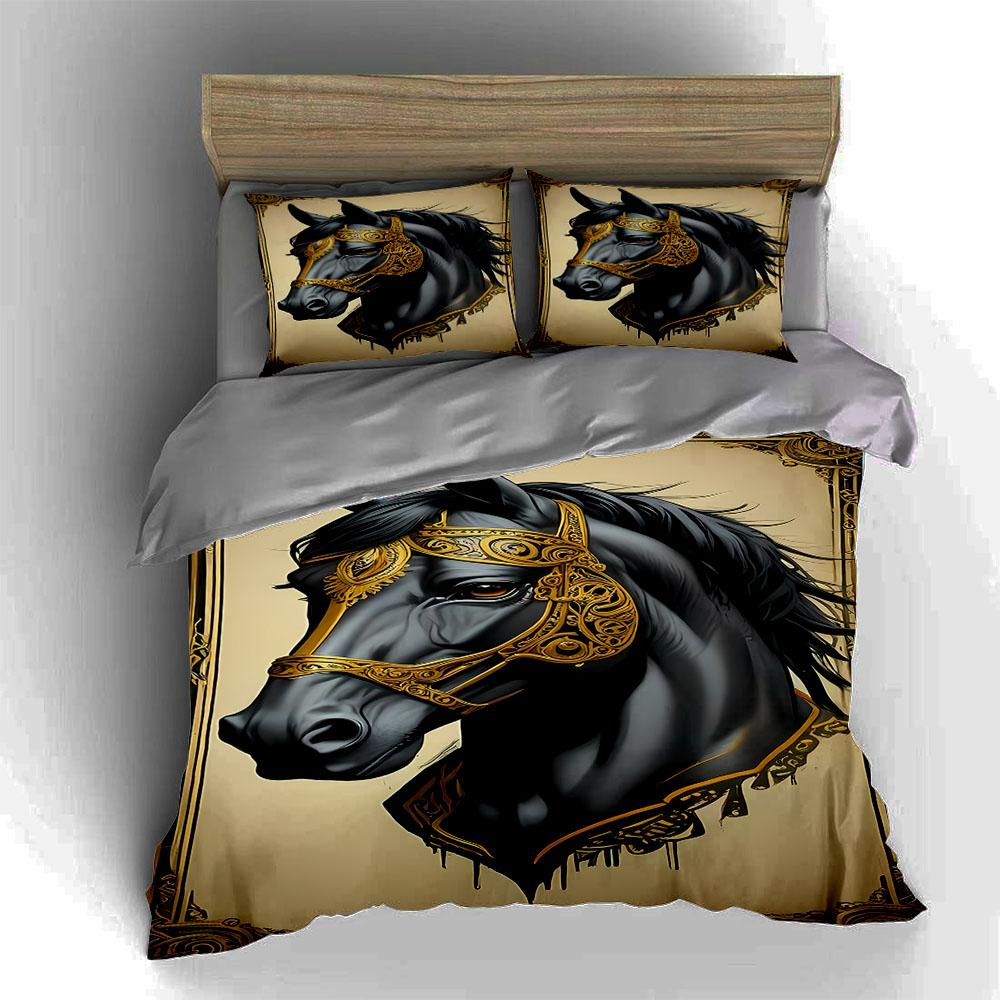 Elegant Black Horse. Bedding Duvet Cover Sets Duvet Covers Pillowcases Gifts (1 * Duvet Cover 2 * Pillowcases, Without Duvet Insert)