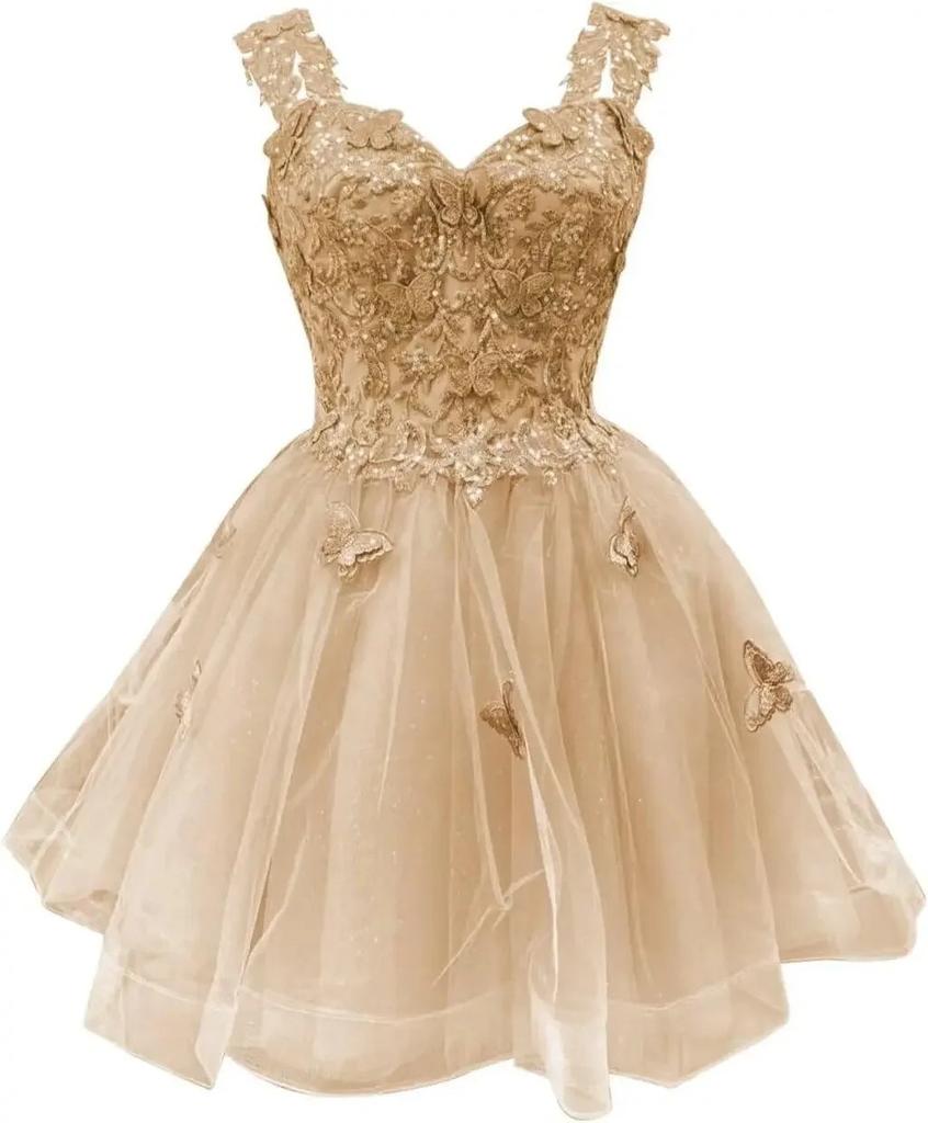 Shiny Tulle Prom Dress Teen Dress 1D Butterfly Short Dress Homecoming Dress Graduation Dress