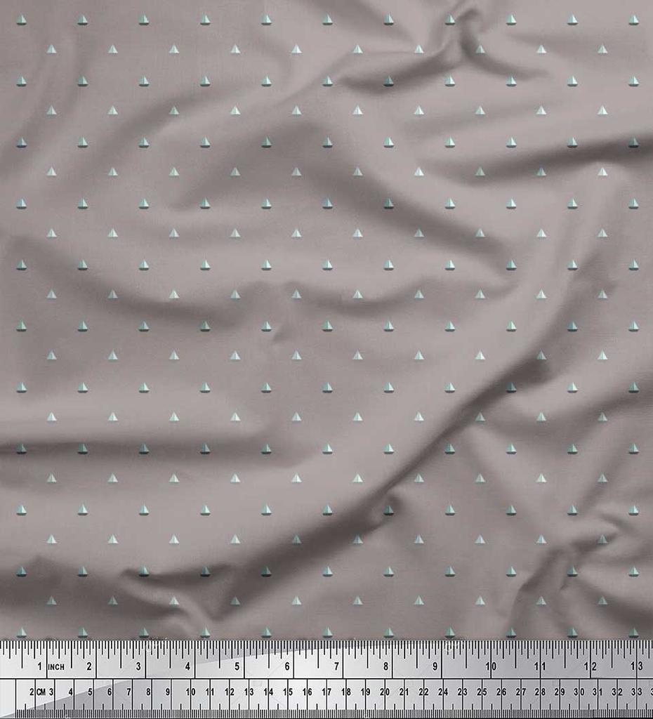 Soimoi Japan Crepe Satin Fabric Sailboat Shirting Fabric Prints By metre 42 Inch