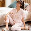 Girly Heart Bursting Cute Rabbit Print Pajamas Women's Summer Short-sleeved Trousers Cardigan Loose Loungewear Set Thin