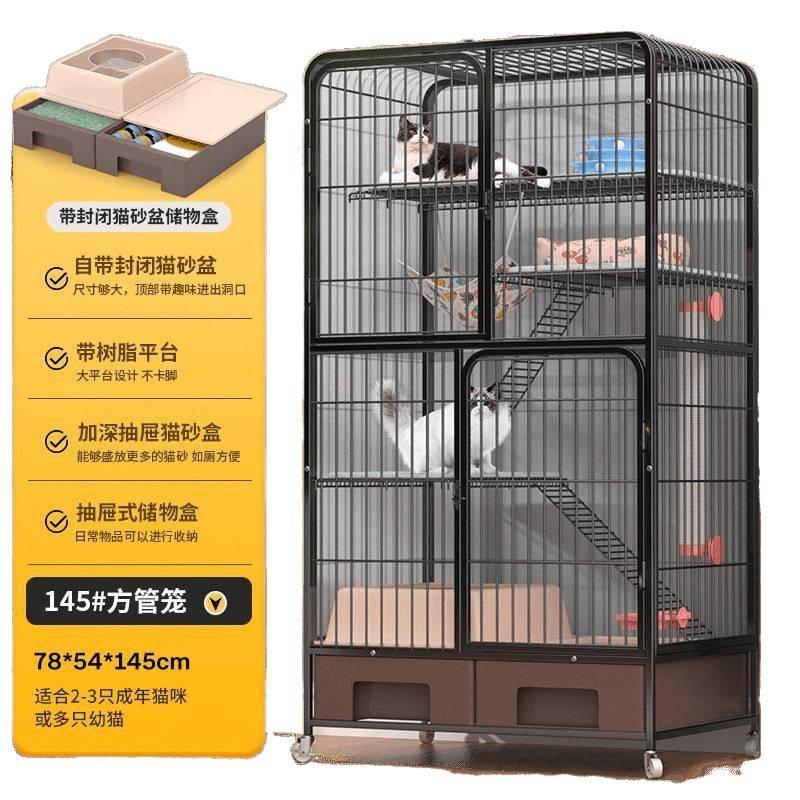 Extra Large Multi-Level Indoor Cat Cage with Integrated Litter Box for Cats Drawers Style Litter Pan for Cats
