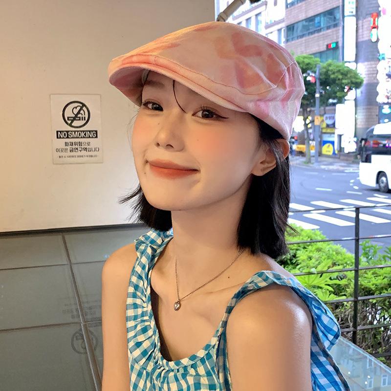 Korean Version Of Niche Pink Love Forward Hat Women'S Summer Sweet Versatile Beret Outdoor Travel Sun Hat