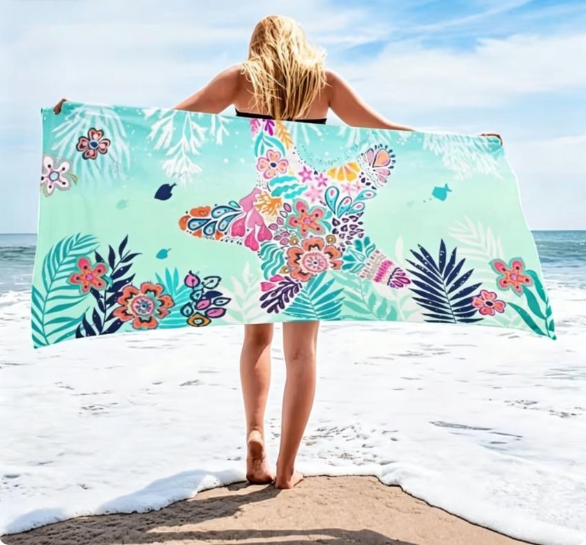 Buntes Strandtuch mit Aufdruck, Weiches Mikrofaser-Schnelltrocknendes Saugfähiges Handtuch für Strand Pool Camping Reisen Badetuch Handtuch