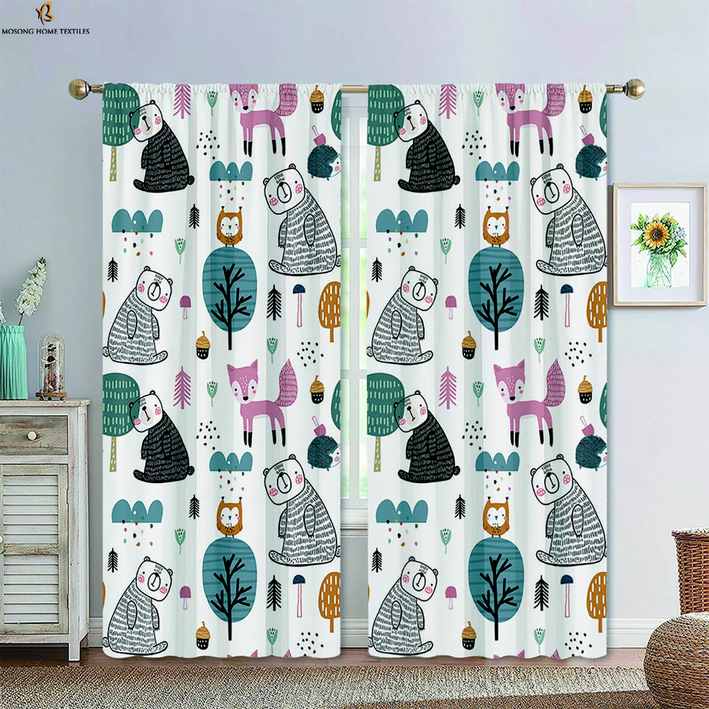 Cartoon Tier Wald Bedruckte Vorhänge Verdunkelungsvorhänge Kinderzimmer Arbeitszimmer Studentenwohnheim Dekorative Vorhänge Heimdeko 2 STÜCKE